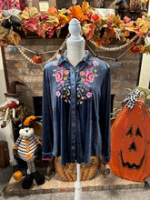 Load image into Gallery viewer, Slate Blue Velvet Embroidered Shirt
