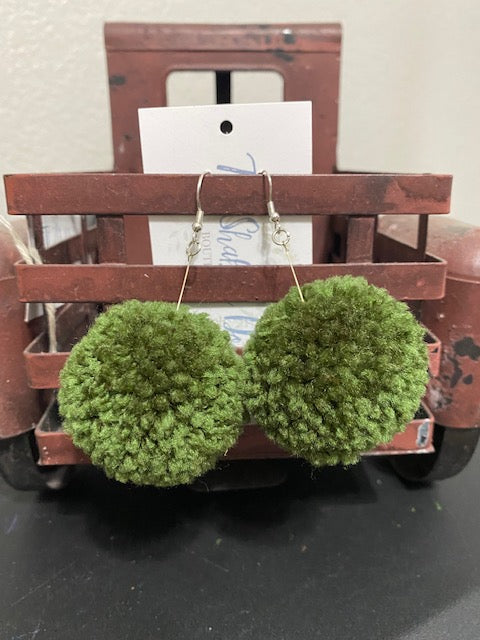 Rylie Pom Pom Earrings - Olive